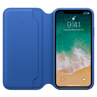 Apple MRGE2ZM/A X Leather Folio - Electric Blue - Tipología Específica: Funda Para El Iphone; Material: Piel; Color Primario: Azul Claro; Color Secundario: Ningún Color Secundario; Dedicado: Sí
