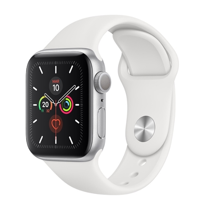 Apple MWWC2TY/A Apple Apple Watch Series 5 GPS + Cellular, 44mm Silver Aluminium Case with White Sport Band - S/M & M/L