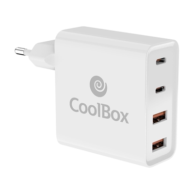 Coolbox COO-CUAC-100P Coolbox Cargador Usb Qc3.0 + Pd100w - Color Principal: Blanco; Número De Puertos Usb: 4; Tipo De Conector 1: Usb-C; Output Conector 1: 3 A; Output Total: 12 A