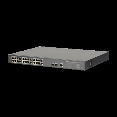 Dahua 1.0.01.20.10352 Dahua Technology PoE DH-PFS4226-24GT-360. Tipo de interruptor: Gestionado, Capa del interruptor: L2. Puertos tipo básico de conmutación RJ-45 Ethernet: Gigabit Ethernet (10/100/1000), Cantidad de puertos básicos de conmutación RJ-45 Ethernet: 24, Puerto de consola: RS-232. Bidireccional completo (Full duplex). Tabla de direcciones MAC: 8000 entradas, Capacidad de conmutación: 52 Gbit/s. Estándares de red: IEEE 802.3af, IEEE 802.3at. Energía sobre Ethernet (PoE). Montaje en rack, Factor de forma: 1U