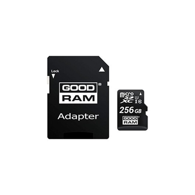 Goodram M1AA-2560R12 256Gb Micro Card Cl 10 Uhs I + Ad - Tipología: Micro Sd Xc; Capacidad: 256 Gb; Velocidad De Lectura Max: 100 Mb/S; Velocidad De Escritura Max: 10 Mb/S; Clase: 10