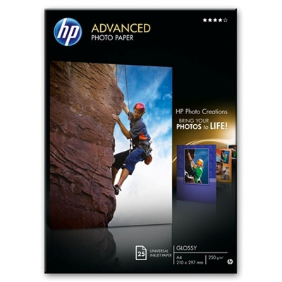 Hp Q5456A HP Advanced Papel fotográfico con brillo - Brillante - A4 (210 x 297 mm) - 250 g/m² - 25 hoja(s) papel fotográfico brillante - para ENVY 50XX, Officejet 52XX, 80XX, Photosmart B110, Wireless B110