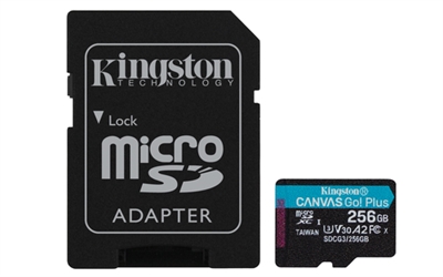 Kingston SDCG3/256GB Kingston - Tarjeta de memoria flash (adaptador microSDXC a SD Incluido) - 256 GB - A2 / Video Class V30 / UHS-I U3 / Class10 - microSDXC UHS-I