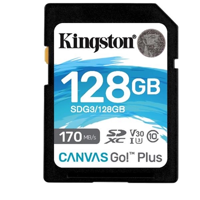 Kingston SDG3/128GB Kingston Canvas Go! Plus - Tarjeta de memoria flash - 128 GB - Video Class V30 / UHS-I U3 / Class10 - SDXC UHS-I