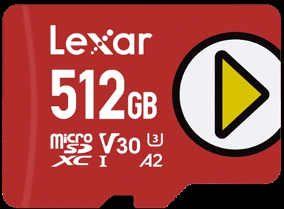 Lexar LMSPLAY512G-BNNNG Lexar PLAY microSDXC UHS-I Card. Capacidad: 512 GB, Tipo de tarjeta flash: MicroSDXC, Clase de memoria flash: Clase 10, Tipo de memoria interna: UHS-I, Velocidad de lectura: 150 MB/s, Clase de velocidad UHS: Class 3 (U3), Clase de velocidad de vídeo: V30. Color del producto: Rojo