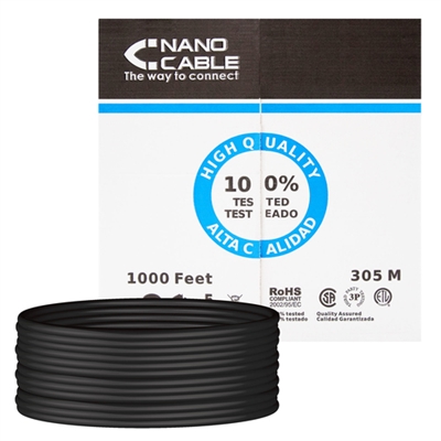 Nanocable 10.20.0504-EXT-BK Nanocable 10.20.0504-EXT-BK. Longitud de cable: 305 m, Cable estándar: Cat6, Blindaje de cable: U/UTP (UTP)