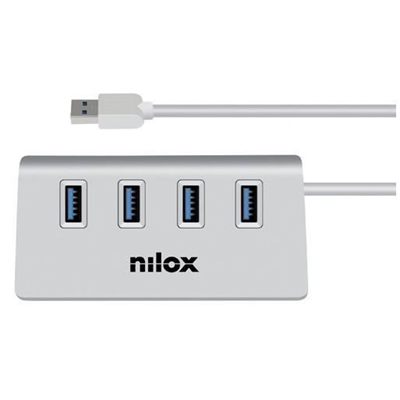 Nilox NX4HUB30 Hub 4 Puertos Usb 3.0 - Número Puertos Usb: 4; Standard Usb: Usb 3.2 Gen 1 Superspeed (5 Gbps) Type-A; Alimentación: Autoalimentato; Color Chasis: Silver