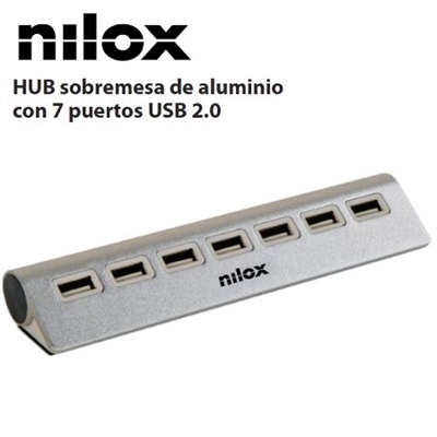 Nilox NXHU7ALU2 Hub 7 Puertos Usb 2.0 - Número Puertos Usb: 7; Standard Usb: Usb 2.0 High Speed (480 Mbps) Type-A; Alimentación: Autoalimentato; Color Chasis: Gris