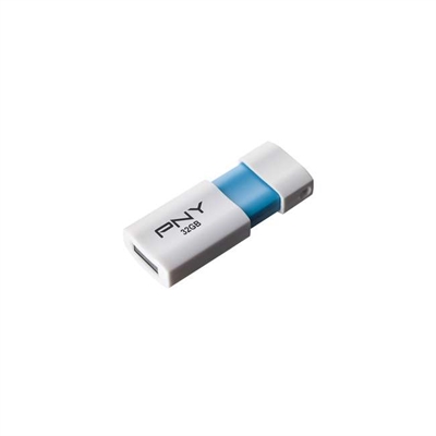 Pny FD32GBWAVEWB-EF PNY 32GB Wave Attaché 2.0. Capacidad: 32 GB, Interfaz del dispositivo: USB tipo A, Versión USB: 2.0, Velocidad de lectura: 25 MB/s, Velocidad de escritura: 8 MB/s. Factor de forma: Deslizar. Peso: 10 g. Color del producto: Azul, Blanco