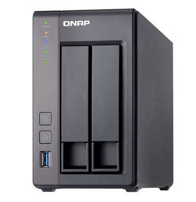 Qnap TS-251+-2G QNAP 2-Bay Tower NAS, Intel Celeron Quad-Core 2.0GHz (up to 2.42GHz), 2GB DDR3L RAM (max 8GB), SATA 6Gb/s, 2 x GbE, hardware transcoding, HDMI out with kodi, remote control included, Virtualization Station, Surveillance Station (max 40 Ch), max 1 UX-800P