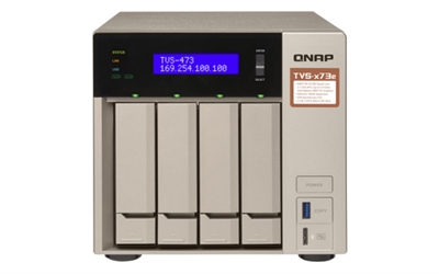 Qnap TVS-473E-4G QNAP TVS-473e - Servidor NAS - 4 compartimentos - SATA 6Gb/s - RAID 0, 1, 5, 6, 10, JBOD, 5 Hot Spare, intercambio en caliente 6, 10 repuesto rápido, 1 repuesto rápido - RAM 4 GB - Gigabit Ethernet - iSCSI soporta