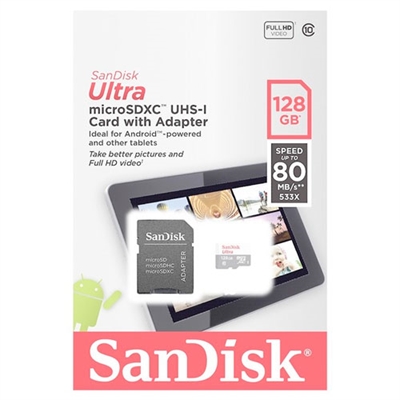 Sandisk SDSQUNS-128G-GN6TA SanDisk Ultra - Tarjeta de memoria flash (adaptador microSDXC a SD Incluido) - 128 GB - UHS-I / Class10 - microSDXC UHS-I