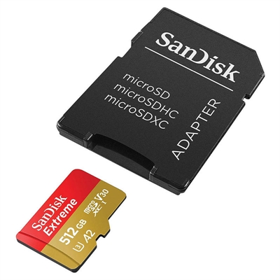 Sandisk SDSQXA1-512G-GN6MA SanDisk Extreme - Tarjeta de memoria flash (adaptador microSDXC a SD Incluido) - 512 GB - A2 / Video Class V30 / UHS-I U3 / Class10 - microSDXC UHS-I