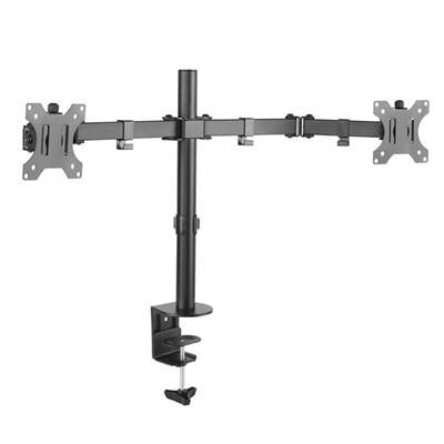 Tooq DB1232TN-B - Soporte de mesa orientable para 2 pantallas (monitor / plasma / LCD / LED) de entre 13'' a 32'' (depende de la instalación y del espacio disponible) con 3 puntos de giro- Permite instalación en la mesa, a través de abrazadera o a través de tornillo pasante.- Cumple los estándares de VESA 75x75mm, 100x100mm- Carga Máxima 8kg (cada brazo)- Ángulo de inclinación: -45o y +45o- Ángulo de giro: -90o / +90o- Ángulo de rotación: -180o / +180o- Longitud máxima extendida: 798mm- Altura ajustable de hasta 443mm- Color: NegroMONTAJECapacidad máxima de peso: 16 kgTamaño máximo de pantalla: 81,3 cm (32'')Tamaño mínimo de pantalla: 33 cm (13'')Adecuado para: TVCompatibilidad con interfaz de montaje (min): 75 x 75 mmCompatibilidad con interfaz de montaje (max): 100 x 100 mmNúmero de pantallas soportadas: 2Montaje: Abrazadera/AtornilladoInterfaz de panel de montaje: 75 x 75,100 x 100 mmERGONOMÍAAjustes de altura: SiRango de ajustes de altura: 0 - 443 mmProfundidad ajustable: SiRango de ajuste de profundidad: 0 - 798 mmÁngulo de inclinación: -45 - 45°Ángulo de rotación: 180°Ángulo de deriva: 90°DISEÑOColor del producto: NegroPESO Y DIMENSIONESAncho del paquete: 489 mmProfundidad del paquete: 180 mmAltura del paquete: 120 mmVolumen del paquete: 0,0123094 cm³Peso del paquete: 5 kgCONTENIDO DEL EMBALAJEAbrazadera incluida: SiManual de usuario: SiDATOS LOGÍSTICOSAncho de la caja principal: 50,5 cmLongitud de la caja: 37,5 cmAlto de la caja principal: 26 cmPeso del envase completo: 20 kgCantidad por caja: 4 pieza(s)Volumen de caja: 0,0492375 cm³
