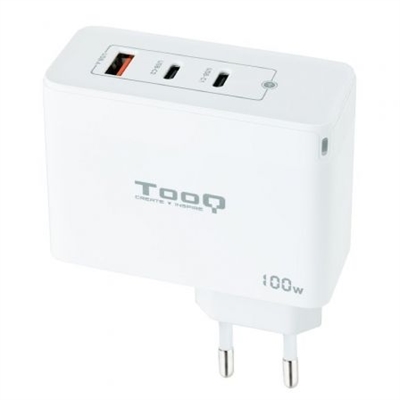 Tooq TQWC-GANQC2PD100W ¡Pequeño y rápido! La fabricación con GaN (Nitruro de Galio), permite un suministro de corriente más eficiente disminuyendo las altas temperaturas que soportan los dispositivos. ¿A qué esperas para hacerte con él?DESEMPEÑOTipo de cargador: InteriorCompatibilidad del cargador: UniversalAlimentación: Corriente alternaCantidad de puertos Micro-USB 2.0: 1Número de puertos USB Tipo C: 2Suministro de potencia USB: SiCertificación: EMC, ERP6DISEÑOColor del producto: BlancoIndicadores LED: SiTransistores de nitruro de Galio (GaN): SiCONTROL DE ENERGÍAVoltaje de entrada: 100-240 VFrecuencia de entrada: 50/60 HzCorriente de entrada: 1.5 APotencia de adaptador AC: 100 WPotencia de salida del puerto 1: 65 WPotencia de salida del puerto 2: 18 WCorriente de salida (5V): 3 ACorriente de salida (9V): 3 ACorriente de salida (12V): 3 APuerto actual 1 salida: 5 APuerto actual 2 Salida: 5 ACorriente de salida del puerto 3: 3 ATipo de enchufe: Tipo CPESO Y DIMENSIONESAncho: 32 mmProfundidad: 54 mmAltura: 75 mmPeso: 222 gEMPAQUETADOCantidad por paquete: 1 pieza(s)Tipo de embalaje: AmpollaAncho del paquete: 180 mmProfundidad del paquete: 36 mmAltura del paquete: 125 mmPeso del paquete: 228 gCONTENIDO DEL EMBALAJEAdaptador AC incluido: SiDETALLES TÉCNICOSCertificados de sostenibilidad: CE, Low Voltage Directive (LVD), RoHS