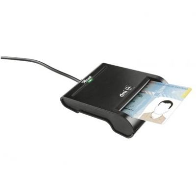 Trust 21111 Lector de tarjetas DNI para identificación personal en sitios web y administraciones públicas- Se conecta fácilmente al ordenador- Compatible con todas las tarjetas DNIe y SmartCards- Conexión USB 2.0 (bajo consumo)- Longitud del cable de 110 cm