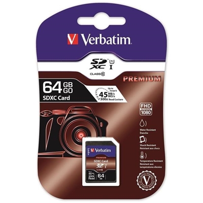 Verbatim 44024 Verbatim Premium Sdxc C10/U1 64Gb - Tipología: Secure Digital; Capacidad: 64 Gb; Velocidad De Lectura Max: 45 Mb/S; Velocidad De Escritura Max: 10 Mb/S; Clase: 10