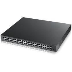 Zyxel GS192048HPV2-EU0101F Zyxel GS1920-48HPV2. Tipo de interruptor: Gestionado. Puertos tipo básico de conmutación RJ-45 Ethernet: Gigabit Ethernet (10/100/1000), Cantidad de puertos básicos de conmutación RJ-45 Ethernet: 44. Tabla de direcciones MAC: 16000 entradas, Capacidad de conmutación: 100 Gbit/s. Estándares de red: IEEE 802.1D,IEEE 802.1Q,IEEE 802.1ab,IEEE 802.1p,IEEE 802.1s,IEEE 802.1w,IEEE 802.1x,IEEE.... Energía sobre Ethernet (PoE)