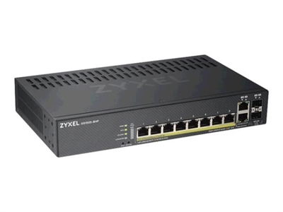 Zyxel GS1920-8HPV2-EU0101F Zyxel GS1920-8HPV2. Tipo de interruptor: Gestionado. Puertos tipo básico de conmutación RJ-45 Ethernet: Gigabit Ethernet (10/100/1000), Cantidad de puertos básicos de conmutación RJ-45 Ethernet: 8. Tabla de direcciones MAC: 16000 entradas, Capacidad de conmutación: 20 Gbit/s. Estándares de red: IEEE 802.1D,IEEE 802.1Q,IEEE 802.1ab,IEEE 802.1p,IEEE 802.1s,IEEE 802.1w,IEEE 802.1x,IEEE.... Energía sobre Ethernet (PoE). Montaje de pared