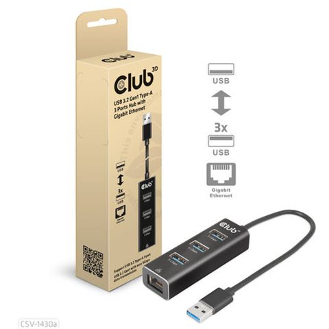 HUB CLUB 3D USB-A A 3xUSB-A 3.0/RJ45 NEGRO