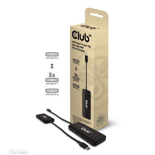 HUB CLUB 3D USB-C A 4xUSB-C 10G PD 3.0 NEGRO