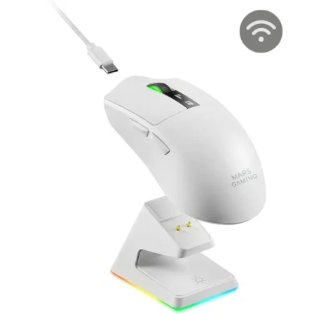 Ratón Gaming Inalámbrico Mars Gaming Mmw-Elite/ Batería Recargable/ Hasta 20000 Dpi/ Blanco