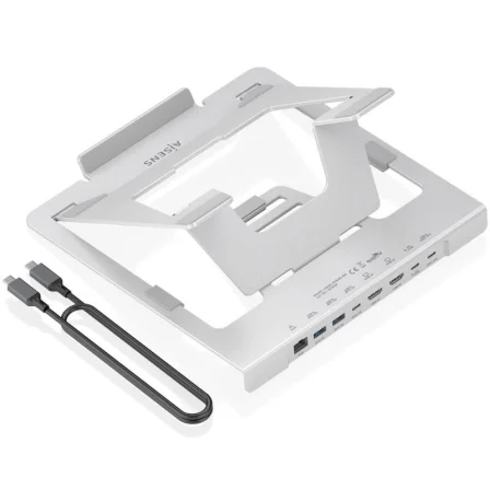 Soporte De Sobremesa - Docking Usb Tipo-C Aisens Asuc-7P046-Gr/ 2Xusb/ 1Xusb Tipo-C/ 2Xhdmi/ 1Xrj45/ 1Xusb Tipo-C Pd/ Gris