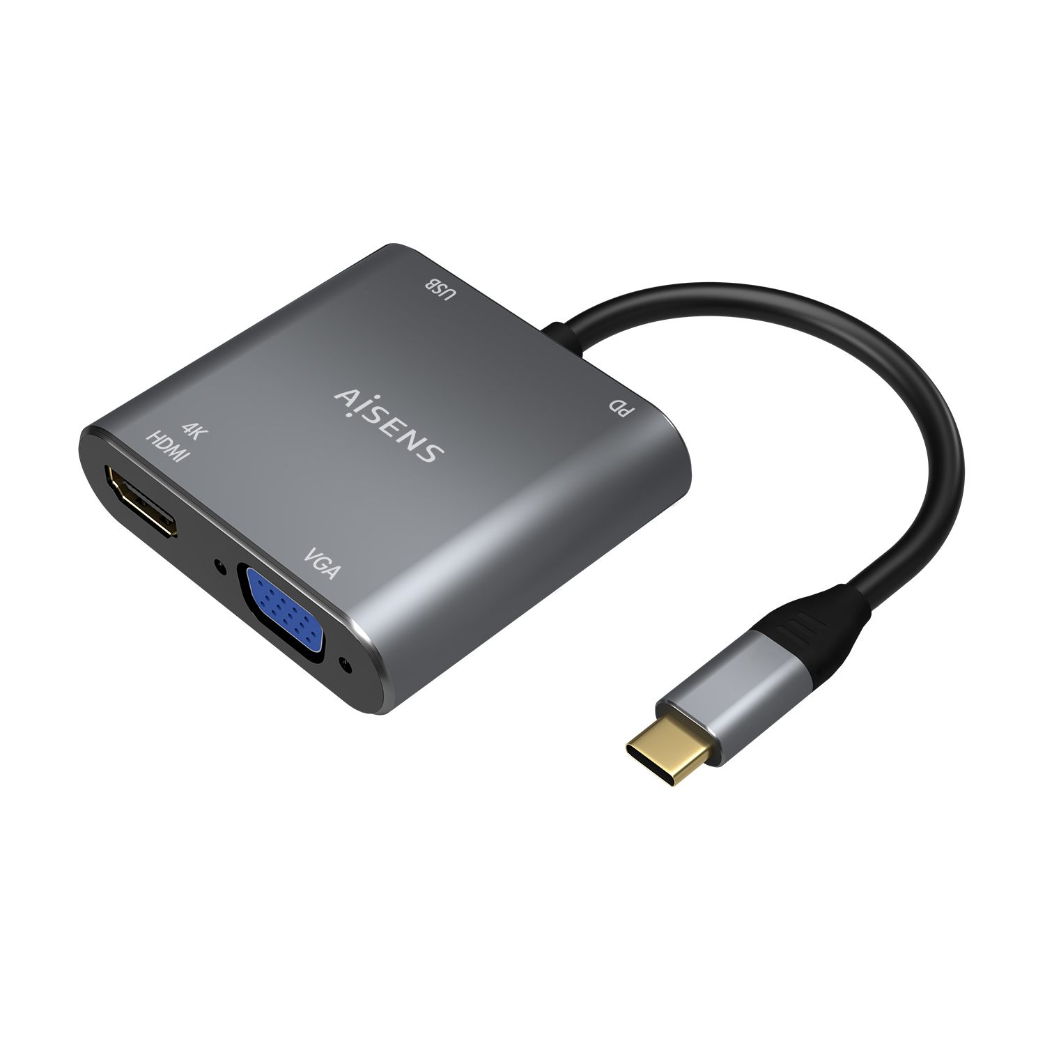 Conversor Aisens A109-0626/ HDMI Hembra - Vga Hembra - USB Tipo-C Macho - USB Hembra - USB Tipo-C Hembra/ 15 Cm/ Gris