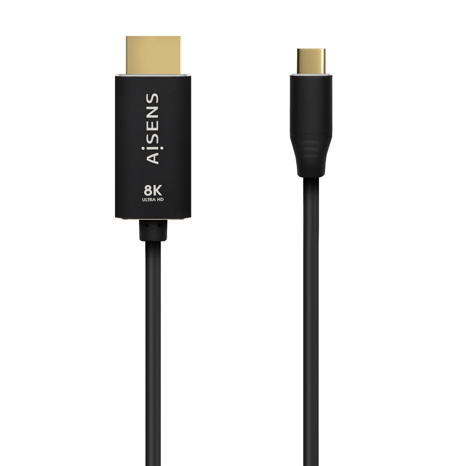 Cable Conversor Aisens A109-0712/ USB Tipo-C Macho - HDMI 8K Macho/ Hasta 27 W/ 6000Mbps/ 2M/ Negro