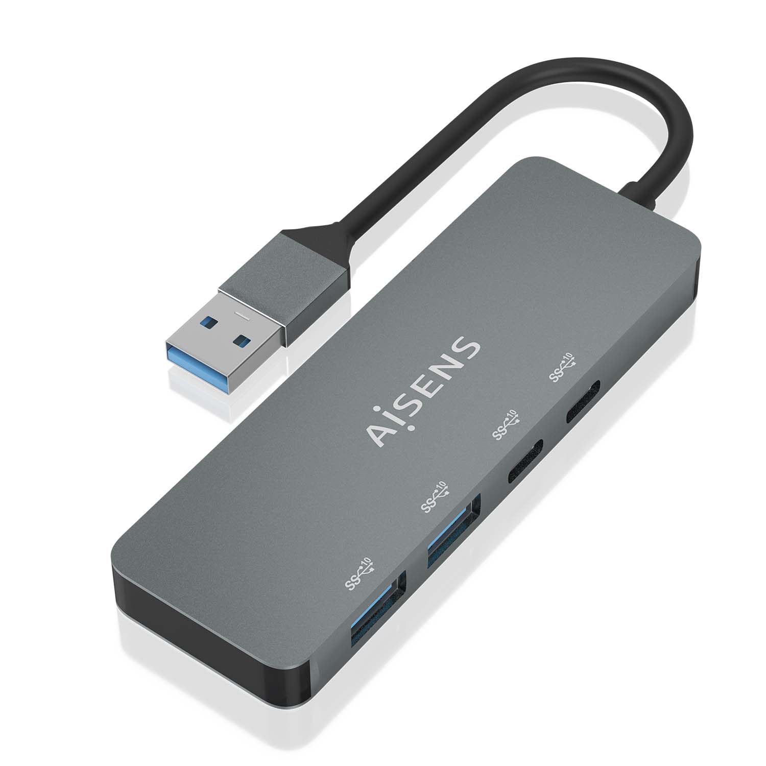 Hub USB 3.2 Aisens A106-0696/ 2Xusb/ 2Xusb Tipo-C/ Gris