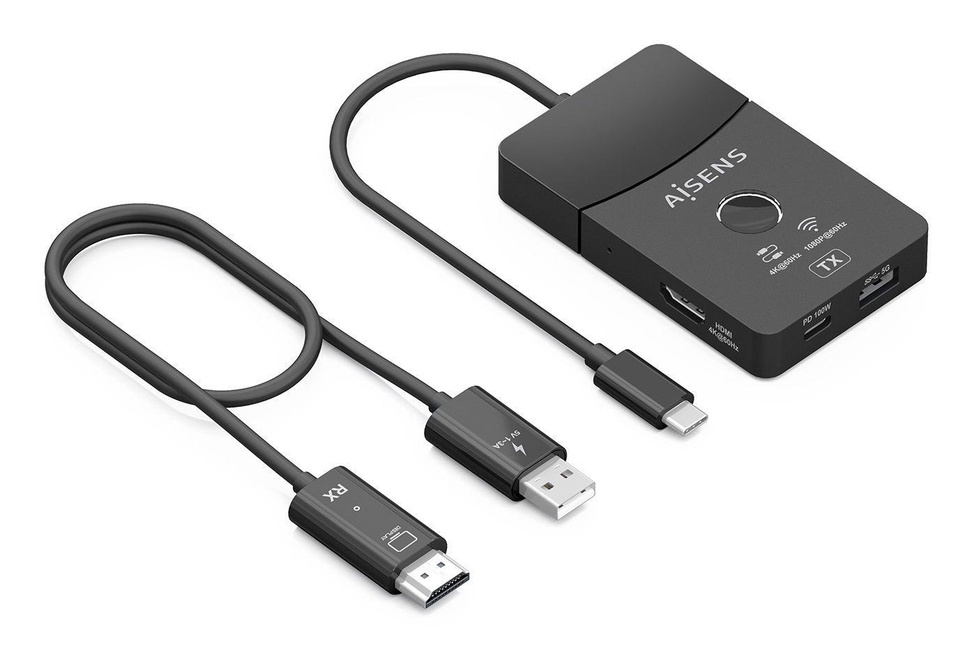 Adaptador/Transmisor De Vídeo Inalámbrico USB Tipo-C - HDMI Aisens Aswl-H2kdc30m05-Bk/ 100 W