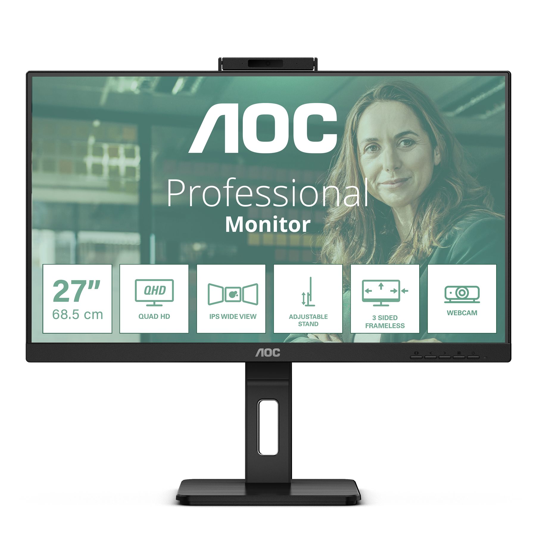 Monitor Profesional Aoc Q27p3qw 27"/ QHD/ Webcam/ Multimedia/ Regulable En Altura/ Negro