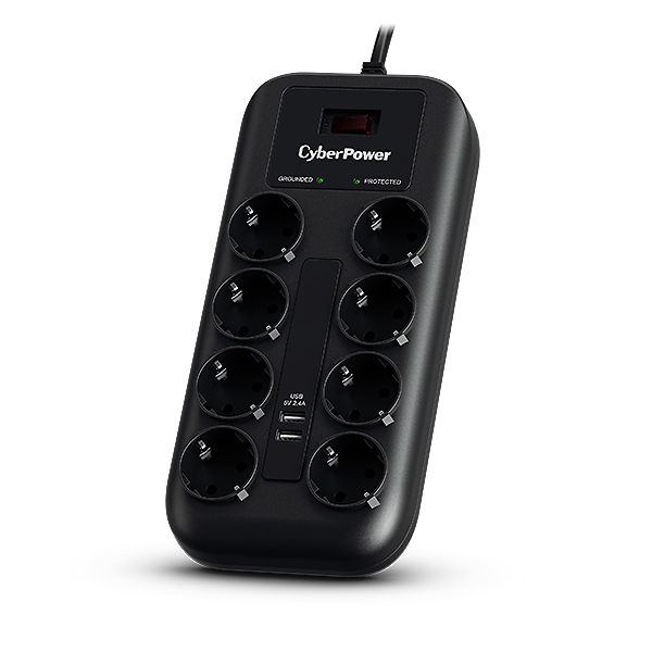 Regleta Con Interruptor Cyberpower P0820sud0-De/ 8 Tomas De Corriente/ 2 USB/ Cable 1.8M/ Negra