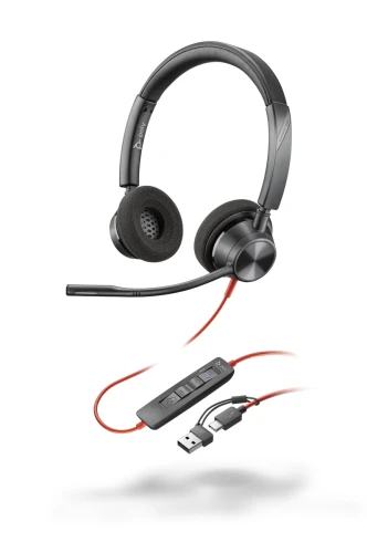 Auriculares Poly Blackwire 3320 Para Microsoft Teams USB-C + Adaptador USB-C/A/ Con Micrófono/ USB Tipo-C/ Negros