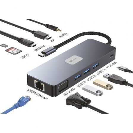Docking Usb Tipo-C Leotec Leds03/ 3Xusb/ 1Xusb Tipo-C Pd/ 1Xhdmi 4K/ 1Xdisplayport/ 1Xvga/ 1Xaudio/ 1Xrj45/ 1Xlector Tarjetas Sd Y Microsd/ Gris