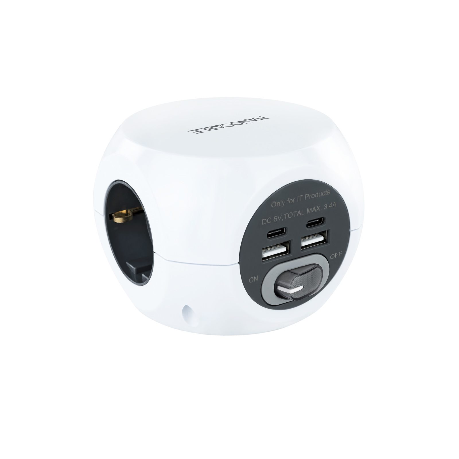 Regleta Nanocable 10.37.0001/ 3 Tomas De Corriente/ 2 USB - 2 USB Tipo-C/ Cable 1.4M/ Blanca