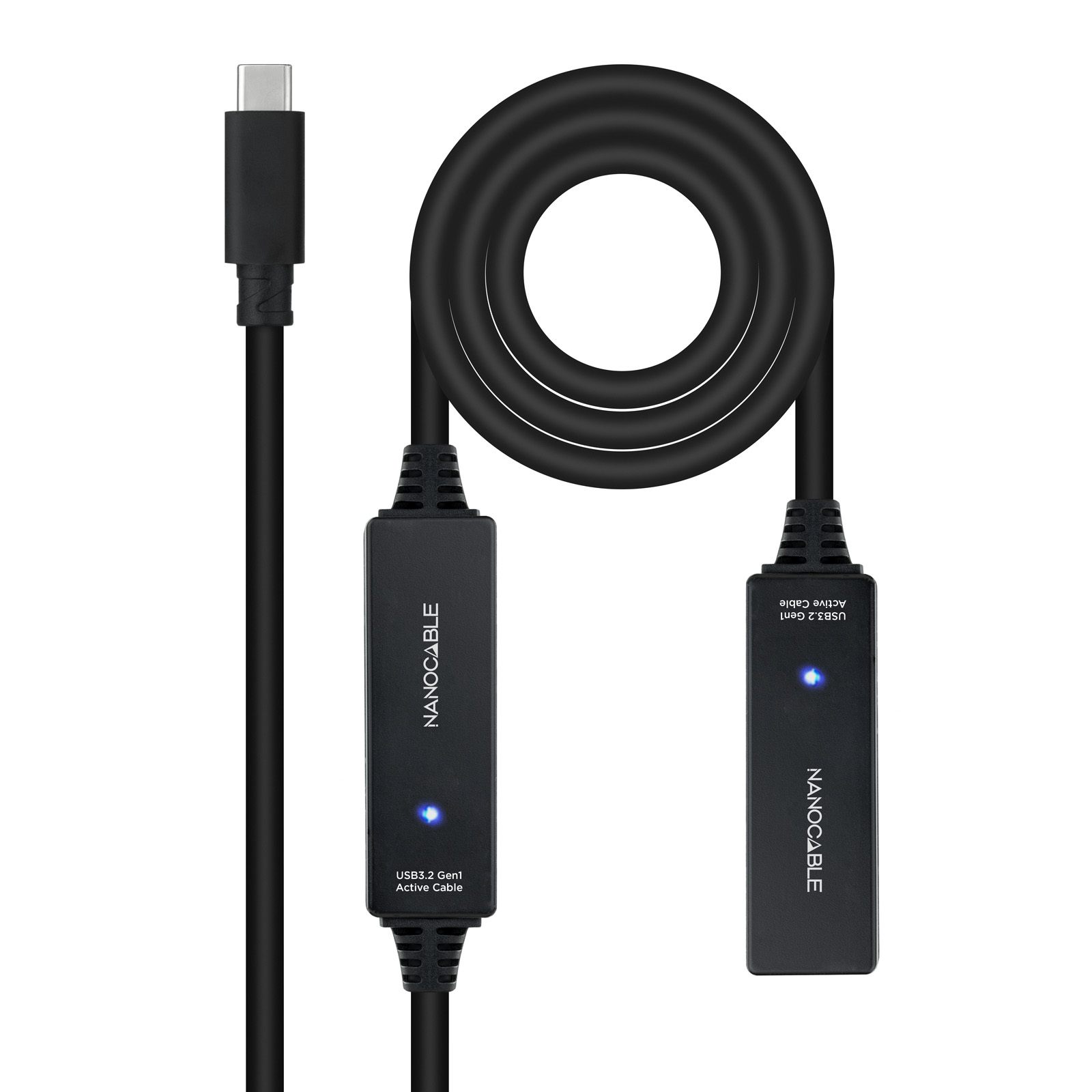Cable Alargador USB Tipo-C 3.2 Con Amplificador Nanocable 10.01.1312/ USB Tipo-C Macho - USB Tipo-C Hembra/ 10M/ Negro