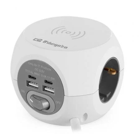 Regleta Orbegozo En 4500 Con Carga Inalámbrica/ 3 Tomas De Corriente/ 2 Usb - 2 Usb Tipo C/ Cable 1.5M/ Blanca Y Gris