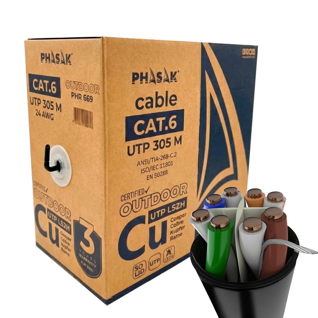 Bobina De Cable Rj45 Utp Phasak Phr 669 Cat.6/ 305M/ Gris