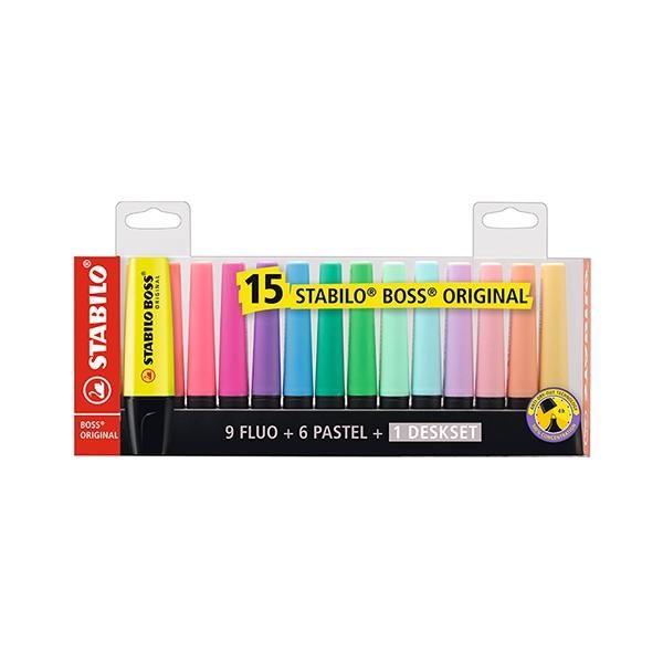 Peana De Marcadores Fluorescentes Stabilo Boss Original/ 15 Unidades/ Colores Surtidos/ Incluye Soporte