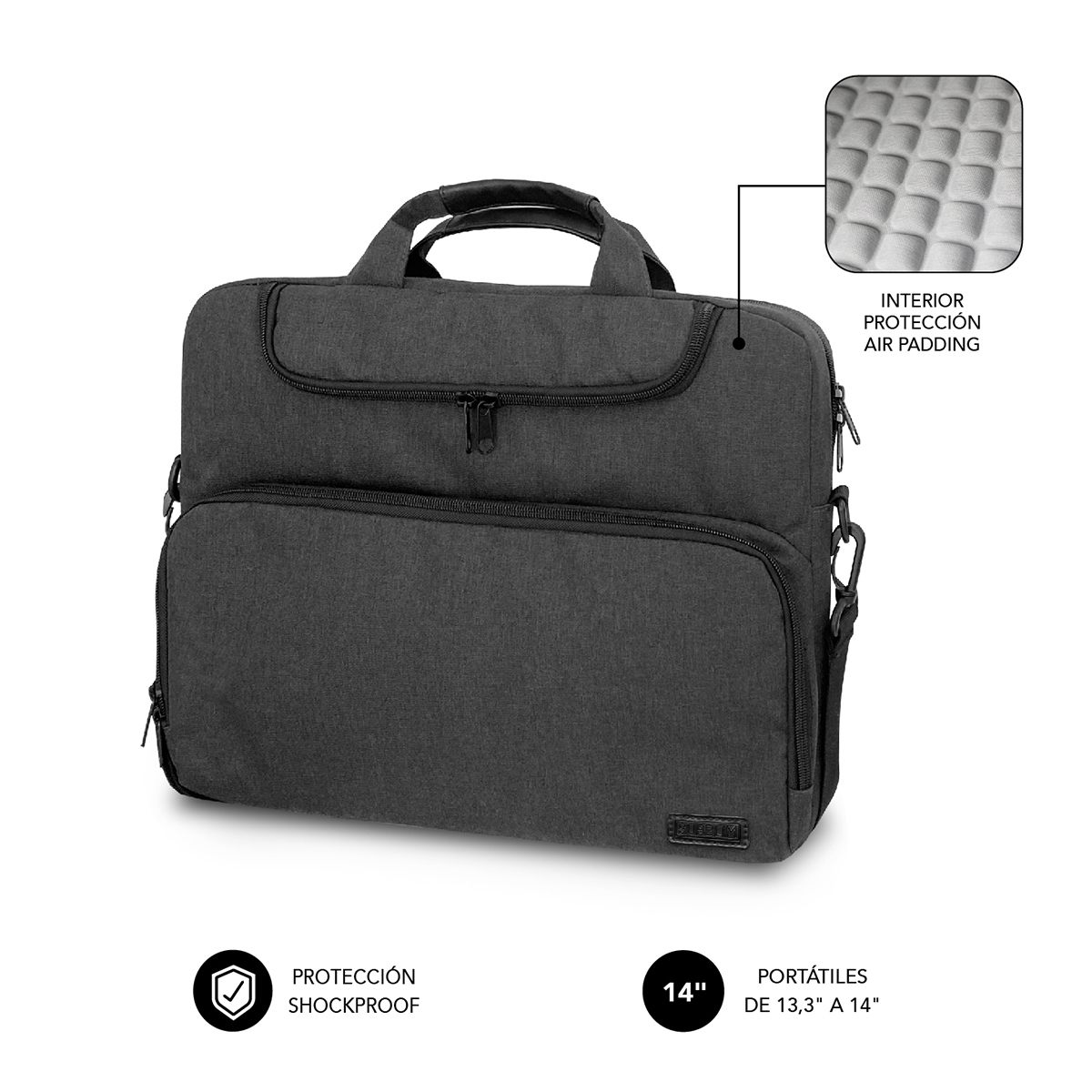 Maletín Subblim Air Padding Para Portátiles Hasta 14"/ Gris Oscuro