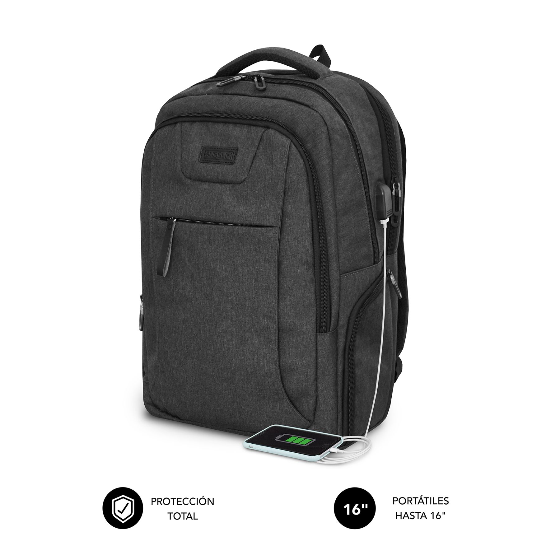 Mochila Subblim Professional Air Padding Backpack Para Portátiles Hasta 16"/ Puerto Usb/ Negra