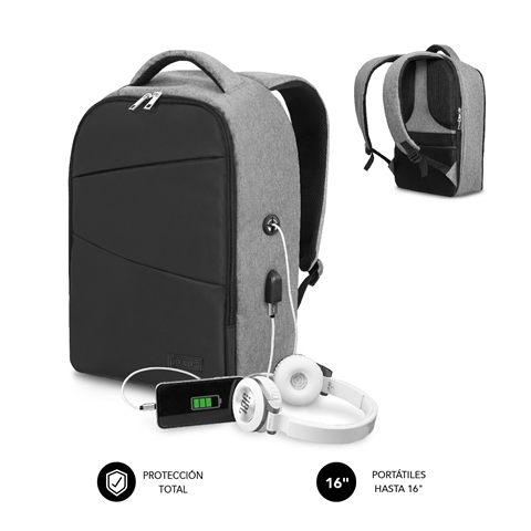 Mochila Subblim Secure V2 Ap Para Portátiles Hasta 15.6"/ Puerto Usb/ Antirrobo/ Gris