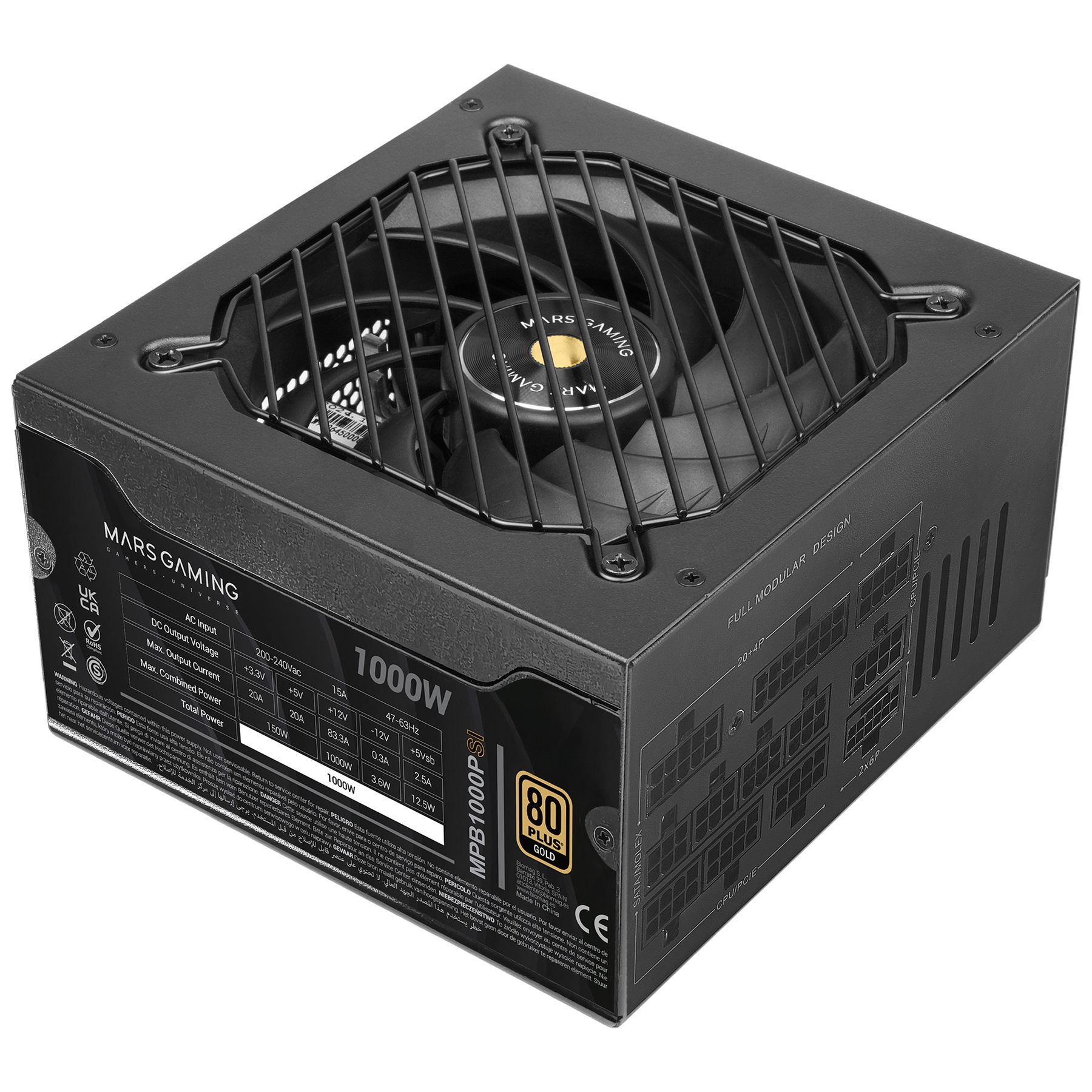 Fuente De Alimentación Mars Gaming Mpb1000psi/ 1000 W/ Ventilador 14 Cm/ Atx 3.1/ PCIe 5.1/ 80 Plus Gold