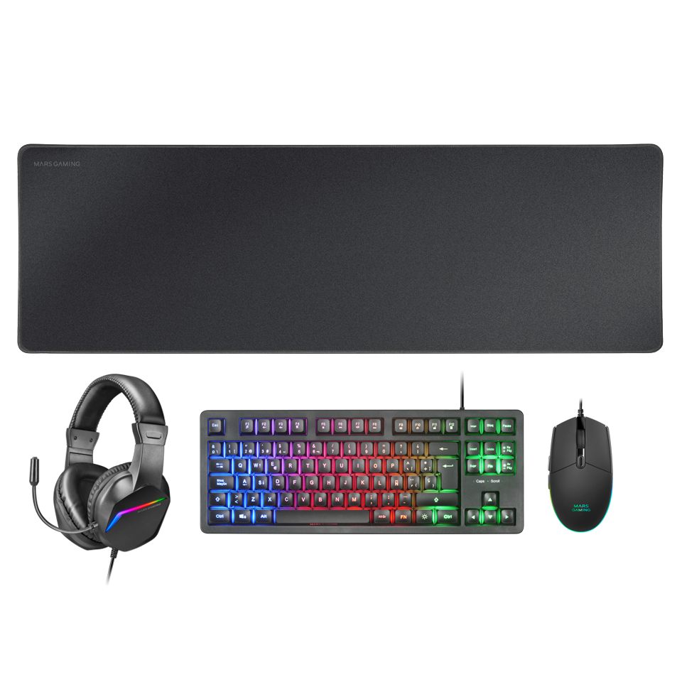 Pack Gaming Mars Gaming Mcp-Rgb3/ Teclado Rgb + Ratón Óptico + Alfombrilla Xxl + Auriculares