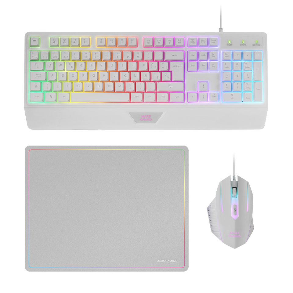 Pack Gaming Mars Gaming Mcp124/ Teclado H-Mech + Ratón Óptico + Alfombrilla/ Blanco