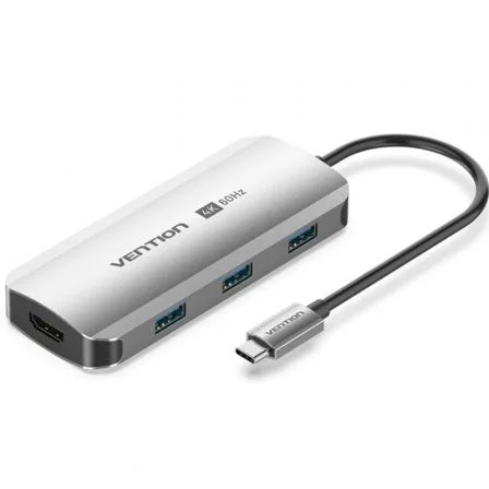 Docking Usb Tipo-C Vention Tqdhb/ 1Xhdmi 4K/ 3Xusb/ 1Xusb Tipo-C Pd/ Gris
