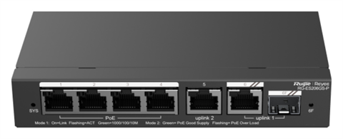 Ruijie Networks RG-ES206GS-P 5 X 10/100/1000Base-T, 4 X Poe+ Ports, 54W, Ieee 802.3At / Ieee 802.3Af, 7.44 Mpps, Nero