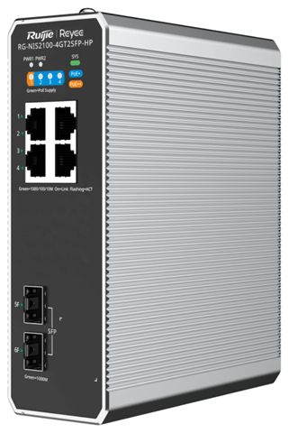 Ruijie Networks RG-NIS2100-4GT2SFP-HP Switch Industrial De 6 Puertos Con Gestión En La Nube, Con 1 Puerto Poe++, 3 Puertos Poe+ Y 2 Puertos Uplink Sfp