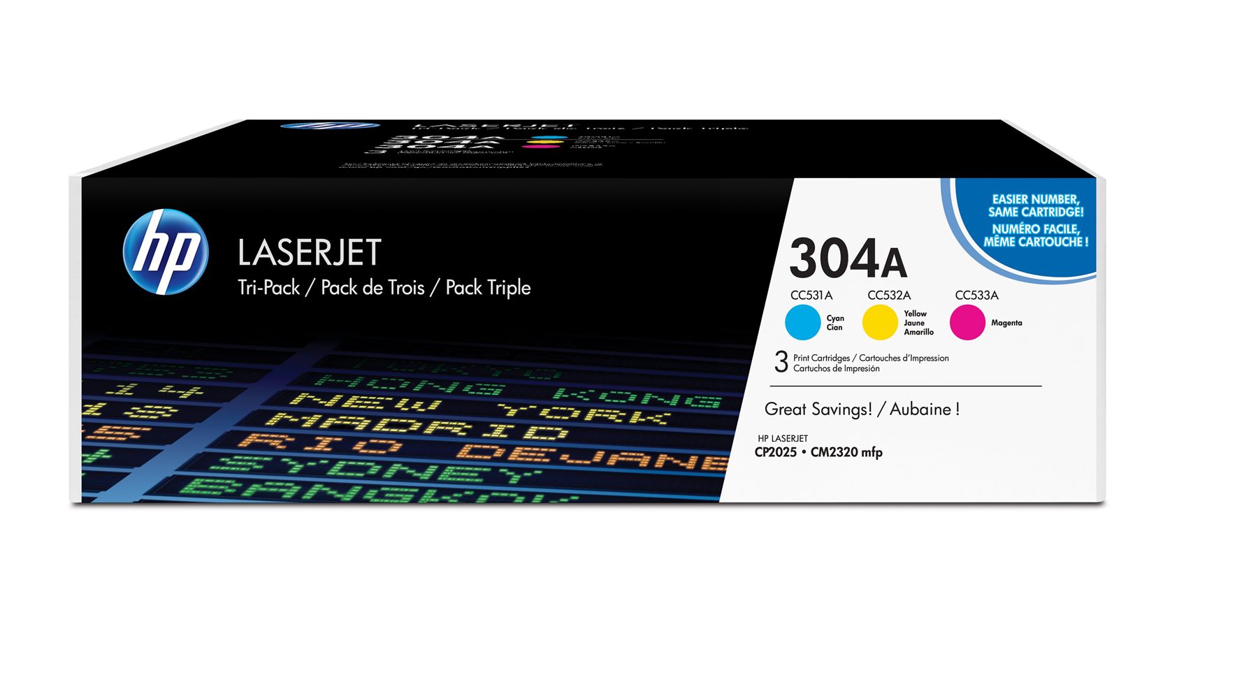 HP CF372AM Pack De Ahorro De 3 Cartuchos De Tóner Original Laserjet Hp 304A Cian/Magenta/Amarillo